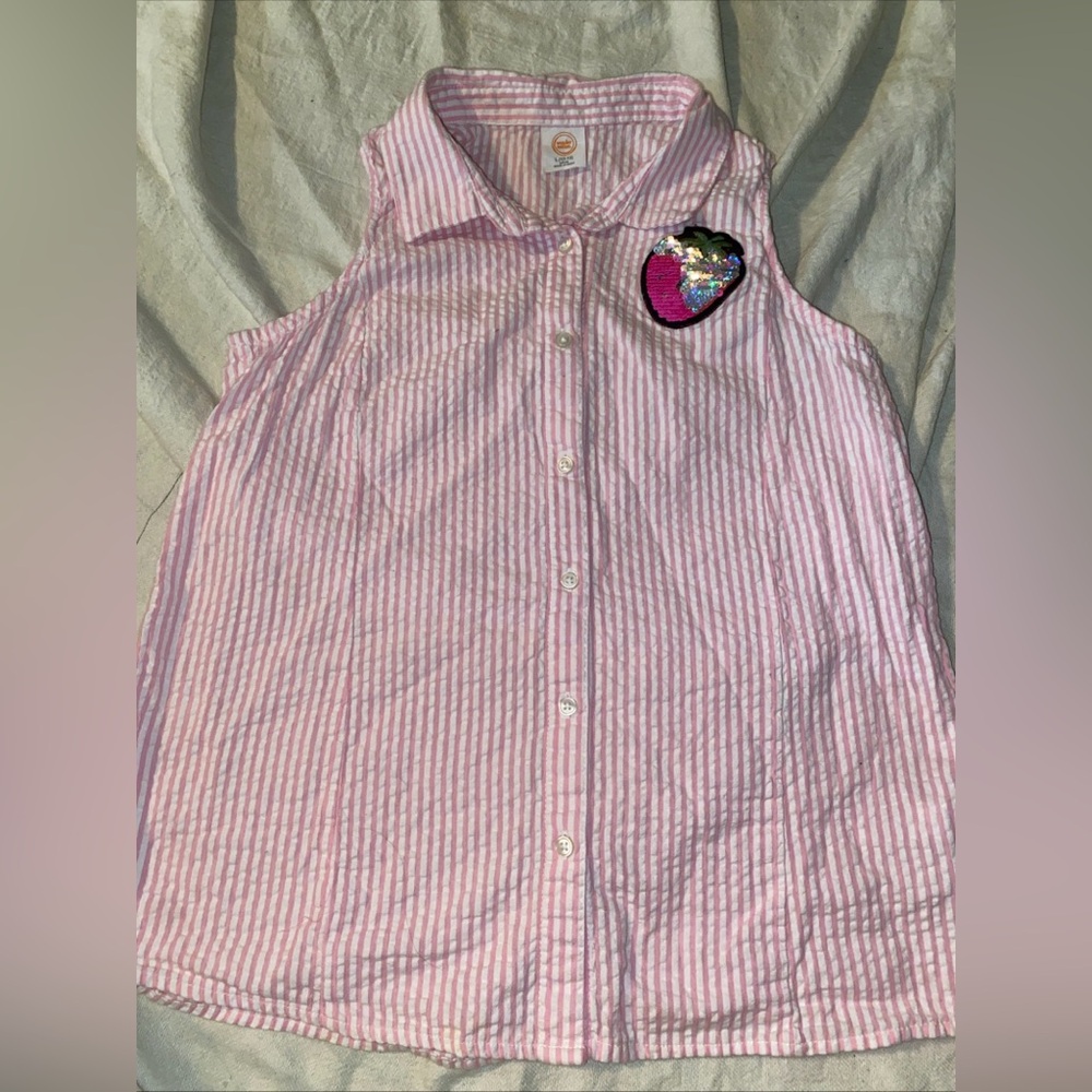 Wonder Nation Sleeveless Top Girls L 10/12 Plus W Flip Sequin Strawberry